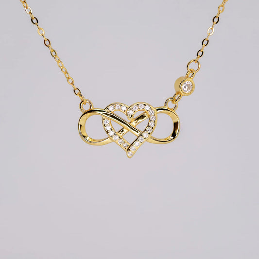 Micro Pave Heart Necklace for Women — 18K Gold Plated, Infinity Pendant, CZ Stones